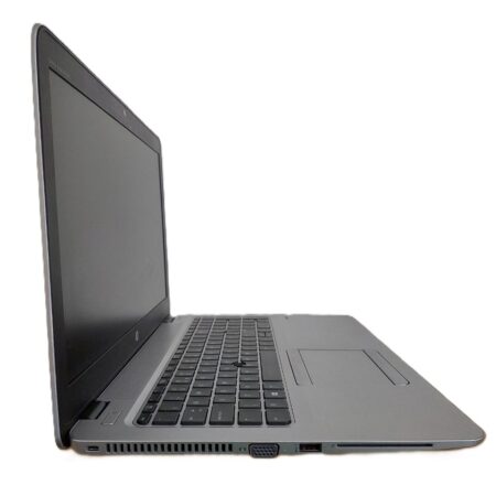 Side view of a sleek, slim laptop with open screen and visible keyboard, showcasing modern design and connectivity ports.