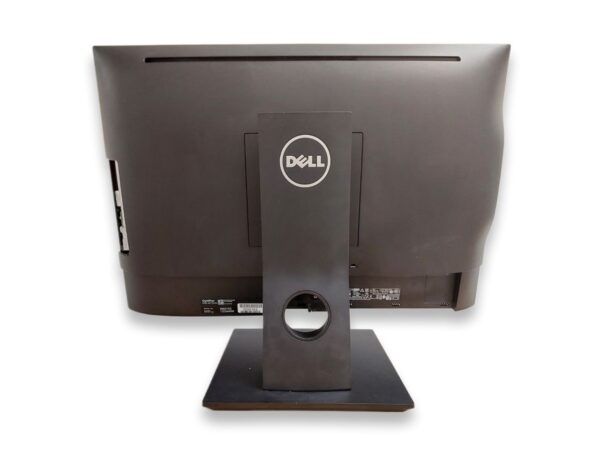 Back view of a Dell monitor, showcasing its stand and ports, ideal for office and home use.