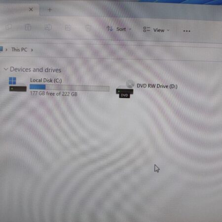 File Explorer showing Local Disk C with 177 GB free of 222 GB, and a DVD RW Drive.