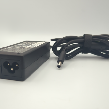 Laptop power adapter with black cable on a white background.
