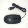 Black HP USB wired computer mouse on white background.