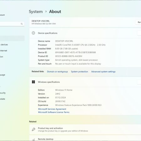 Windows 11 system specifications overview on a desktop PC, showing device and OS details in settings menu.